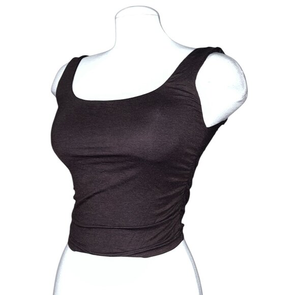 OGL Casual Round Neck Soft Ruched Side Tank Top with Bra Sz Small Women Brown - Picture 4 of 9